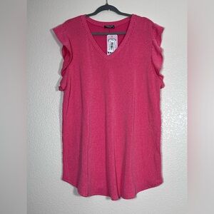 Dark pink flutter shoulder ribbed top, size 2X
